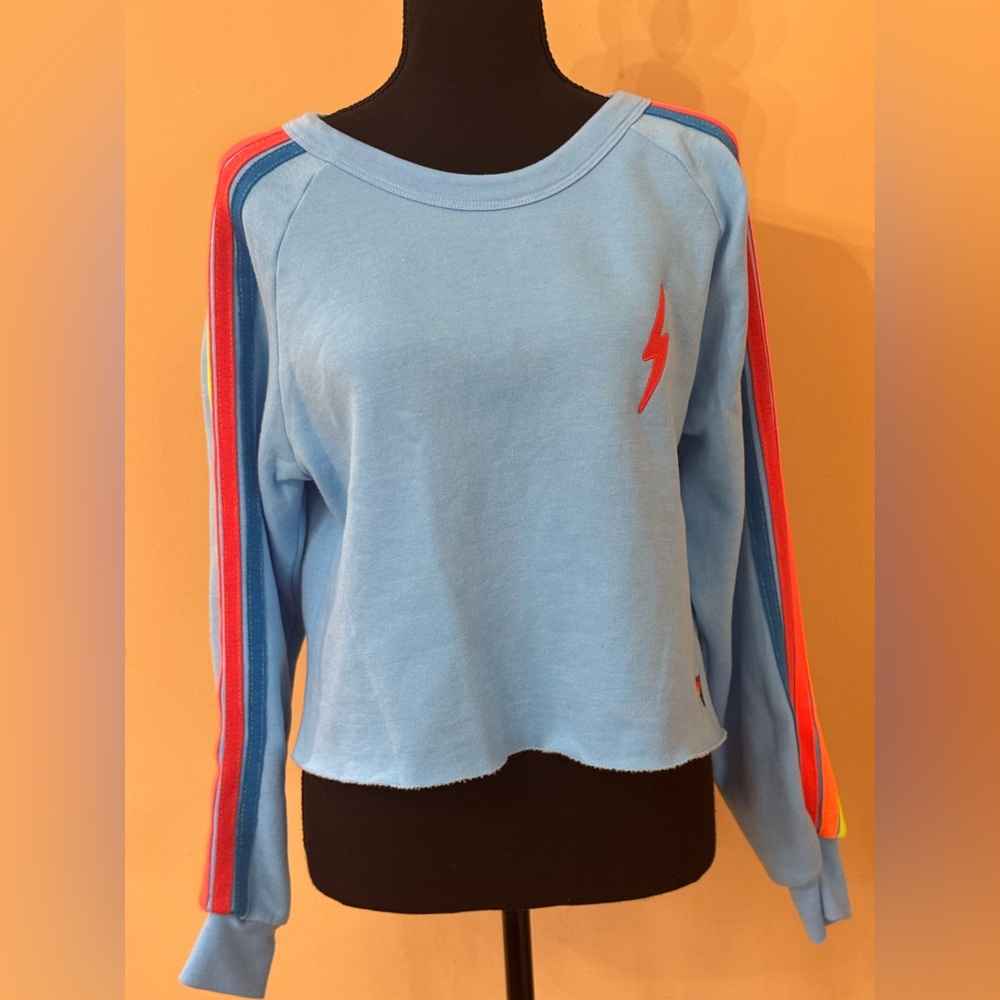 NWT AVIATOR NATION CREWNECK SWEATSHIRT NEON BOLT 5 STRIPES - Picture 13 of 14